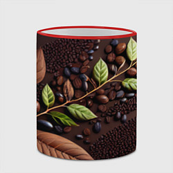 Кружка 3D Кофейные зерна и листья чая, цвет: 3D-красный кант — фото 2
