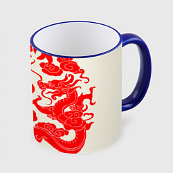 Кружка 3D Японские красные драконы, цвет: 3D-синий кант
