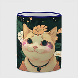 Кружка 3D Смущённый мемный котик, цвет: 3D-синий кант — фото 2