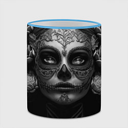 Кружка 3D Девушка с макияжем для дня мертвых, цвет: 3D-небесно-голубой кант — фото 2