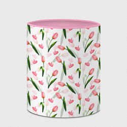 Кружка 3D Тюльпаны и сердечки - паттерн, цвет: 3D-белый + розовый — фото 2