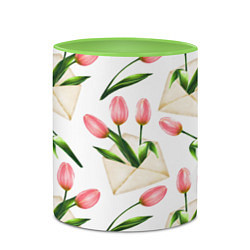 Кружка 3D Тюльпаны в конвертах - паттерн, цвет: 3D-белый + светло-зеленый — фото 2