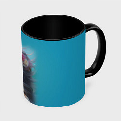 Кружка цветная Цветочный портрет женщины с голубыми глазами