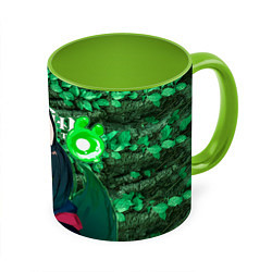 Кружка 3D Тигнари на фоне листвы, цвет: 3D-белый + светло-зеленый