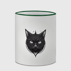 Кружка 3D Чёрный кошачий арт, цвет: 3D-зеленый кант — фото 2