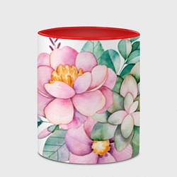 Кружка 3D Пастельные цветы - посередине, цвет: 3D-белый + красный — фото 2
