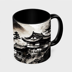 Кружка 3D Японская деревушка, цвет: 3D-белый + черный