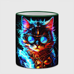 Кружка 3D Светящийся кот стимпанк, цвет: 3D-зеленый кант — фото 2