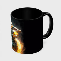 Кружка 3D Бульдог байкер на мотоцикле, цвет: 3D-белый + черный