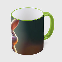 Кружка 3D Пасхальный зайка на полянке, цвет: 3D-светло-зеленый кант