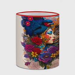 Кружка 3D Профиль девушки с птицей - татуировка, цвет: 3D-красный кант — фото 2