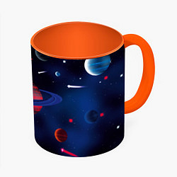 Кружка 3D Космос, звёзды, цвет: 3D-белый + оранжевый