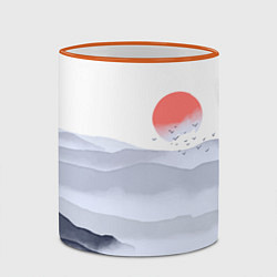 Кружка 3D Японский пейзаж - восход солнца, цвет: 3D-оранжевый кант — фото 2
