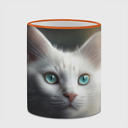 Кружка 3D Милый белый кот с голубыми глазами, цвет: 3D-оранжевый кант — фото 2