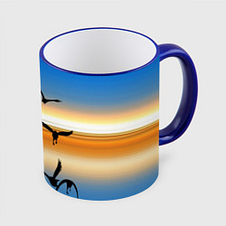 Кружка 3D Вороны на закате, цвет: 3D-синий кант