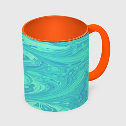 Кружка 3D Голубой флюид арт, цвет: 3D-белый + оранжевый