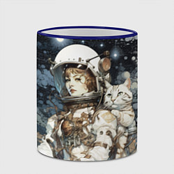Кружка 3D Девушка космонавт с белым котом, цвет: 3D-синий кант — фото 2