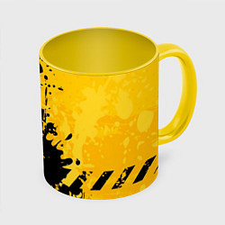 Кружка 3D Пятна черной краски на желтом фоне, цвет: 3D-белый + желтый