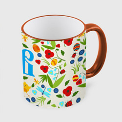 Кружка 3D ХВ с цветочным узором на Пасху, цвет: 3D-оранжевый кант