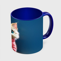 Кружка 3D Котик в розовом свитере, цвет: 3D-белый + синий
