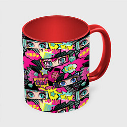 Кружка 3D Глаза аниме-девушки: cool pattern, цвет: 3D-белый + красный