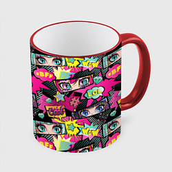 Кружка 3D Глаза аниме-девушки: cool pattern, цвет: 3D-красный кант