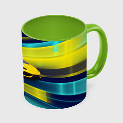 Кружка 3D Желтый итальянский суперкар, цвет: 3D-белый + светло-зеленый