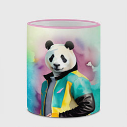 Кружка 3D Прикольный панда в модной куртке, цвет: 3D-розовый кант — фото 2
