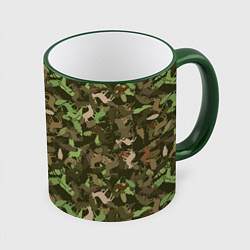 Кружка 3D Олени и дубовые листья - камуфляж, цвет: 3D-зеленый кант