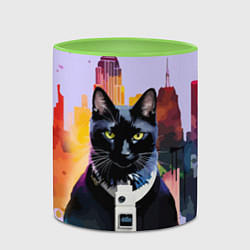 Кружка 3D Чёрный котяра в Нью-Йорке, цвет: 3D-белый + светло-зеленый — фото 2