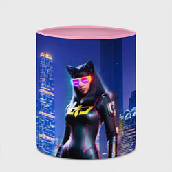 Кружка 3D Cat girl on the background of a megalopolis, цвет: 3D-белый + розовый — фото 2