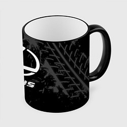 Кружка 3D Lexus speed на темном фоне со следами шин, цвет: 3D-черный кант