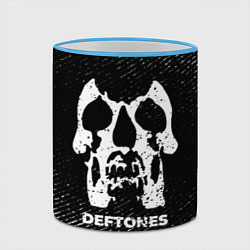 Кружка 3D Deftones с потертостями на темном фоне, цвет: 3D-небесно-голубой кант — фото 2