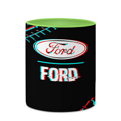Кружка 3D Значок Ford в стиле glitch на темном фоне, цвет: 3D-белый + светло-зеленый — фото 2