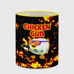 Кружка 3D Chicken Gun на фоне огня, цвет: 3D-желтый кант — фото 2
