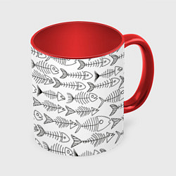 Кружка 3D Рыбные скелетики, цвет: 3D-белый + красный