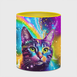Кружка 3D Полосатый кот с разноцветной звездной туманностью, цвет: 3D-белый + желтый — фото 2