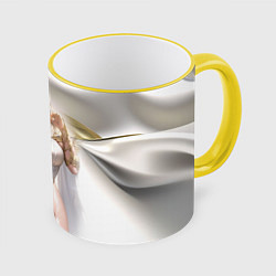 Кружка 3D Аниме девушка в фэнтази костюме, цвет: 3D-желтый кант