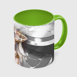 Кружка 3D Аниме девушка в откровенном костюме, цвет: 3D-белый + светло-зеленый