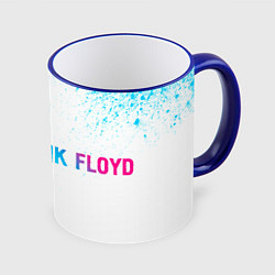 Кружка 3D Pink Floyd neon gradient style: надпись и символ, цвет: 3D-синий кант