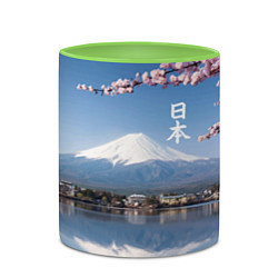 Кружка 3D Цветущая сакура на фоне Фудзиямы - Япония, цвет: 3D-белый + светло-зеленый — фото 2