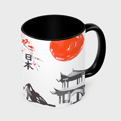 Кружка 3D Цветущая сакура и солнце - Япония, цвет: 3D-белый + черный