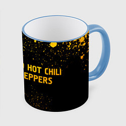 Кружка 3D Red Hot Chili Peppers - gold gradient: надпись и с, цвет: 3D-небесно-голубой кант