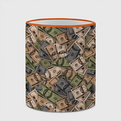 Кружка 3D Камуфляж с банкнотой в 100 долларов, цвет: 3D-оранжевый кант — фото 2