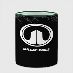 Кружка 3D Great Wall speed на темном фоне со следами шин, цвет: 3D-зеленый кант — фото 2