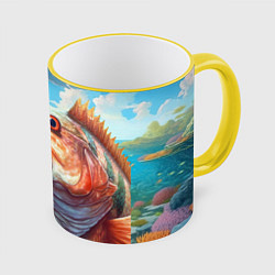 Кружка 3D Большой карп, цвет: 3D-желтый кант