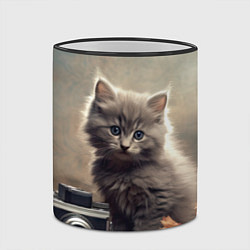 Кружка 3D Серый котенок, винтажное фото, цвет: 3D-черный кант — фото 2