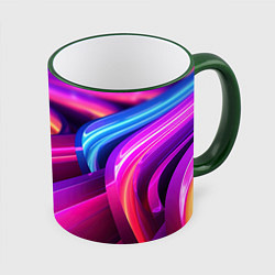 Кружка 3D Неоновые абстрактные волны, цвет: 3D-зеленый кант