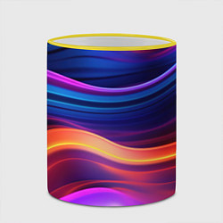 Кружка 3D Волнистые неоновые линии, цвет: 3D-желтый кант — фото 2