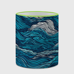 Кружка 3D Синие волны абстракт, цвет: 3D-светло-зеленый кант — фото 2